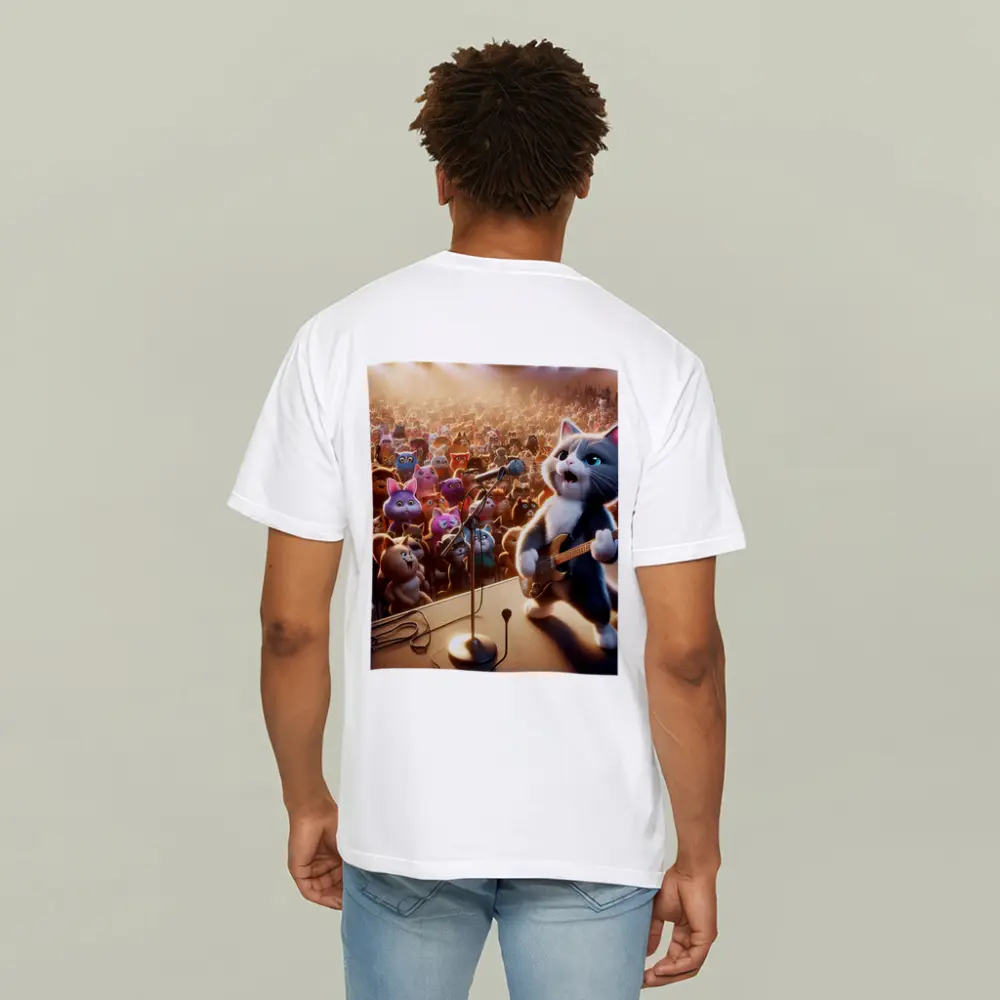 Cartoon Cat Guitarist Performing Live Concert Stage – T-Shirts