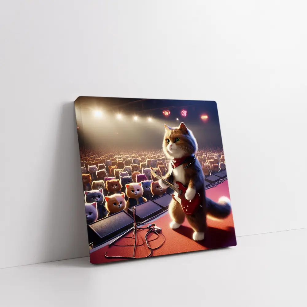 Cat Guitarist Rocking Concert Stage Crowd – Wall Art