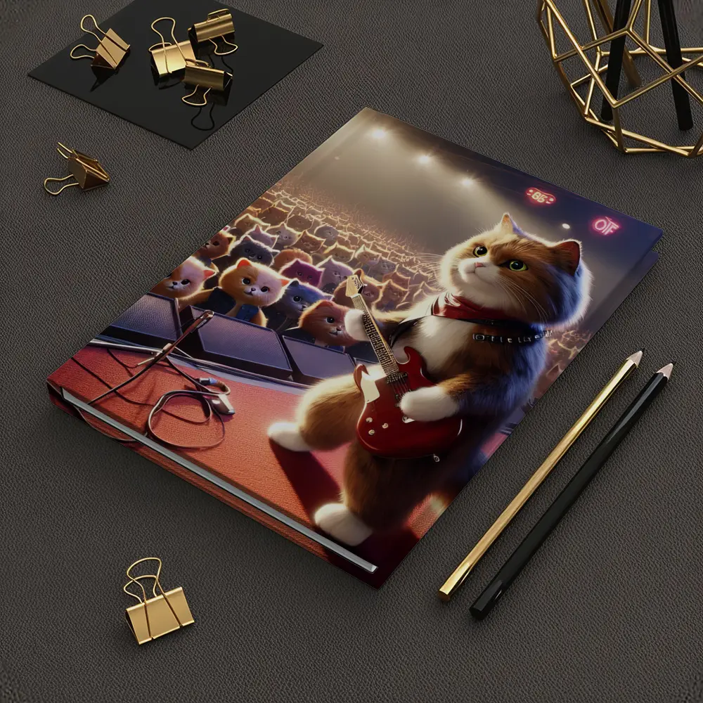 Cat Guitarist Rocking Concert Stage Crowd – Notebooks