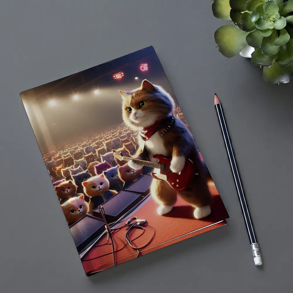 Cat Guitarist Rocking Concert Stage Crowd – Notebooks