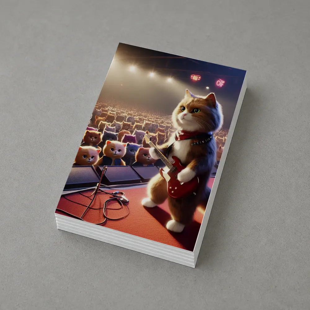 Cat Guitarist Rocking Concert Stage Crowd – Postcards