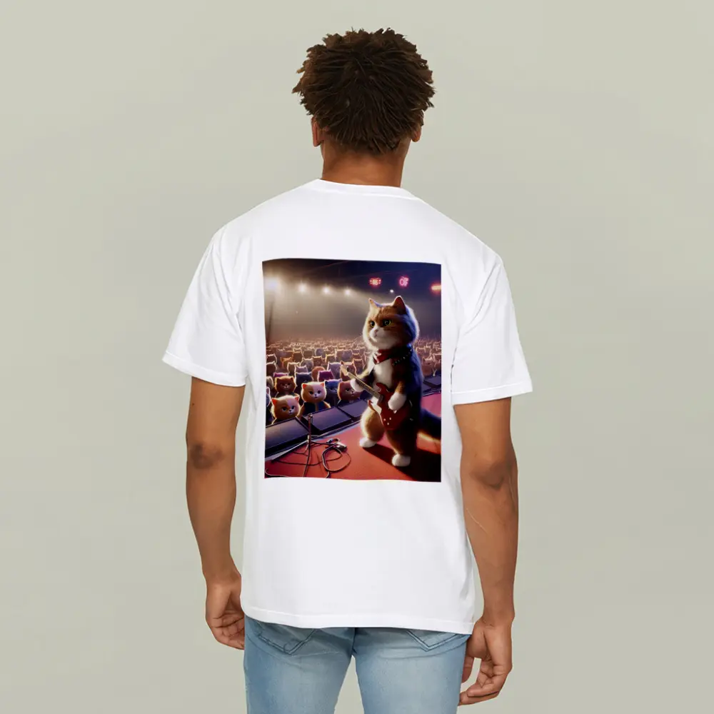 Cat Guitarist Rocking Concert Stage Crowd – T-Shirts