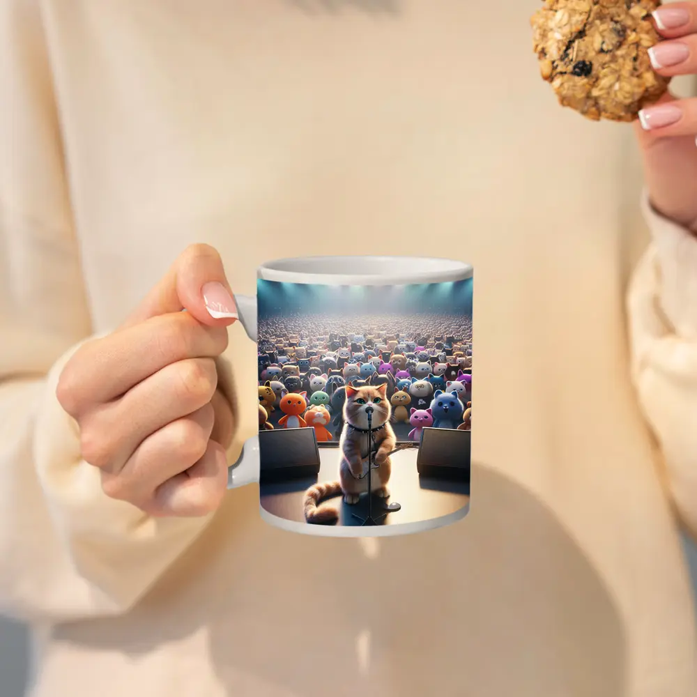 Cat Rockstar Performing On Concert Stage – Mugs