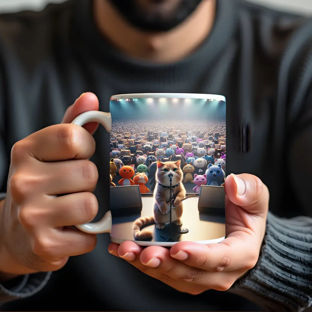 Cat Rockstar Performing On Concert Stage – Mugs