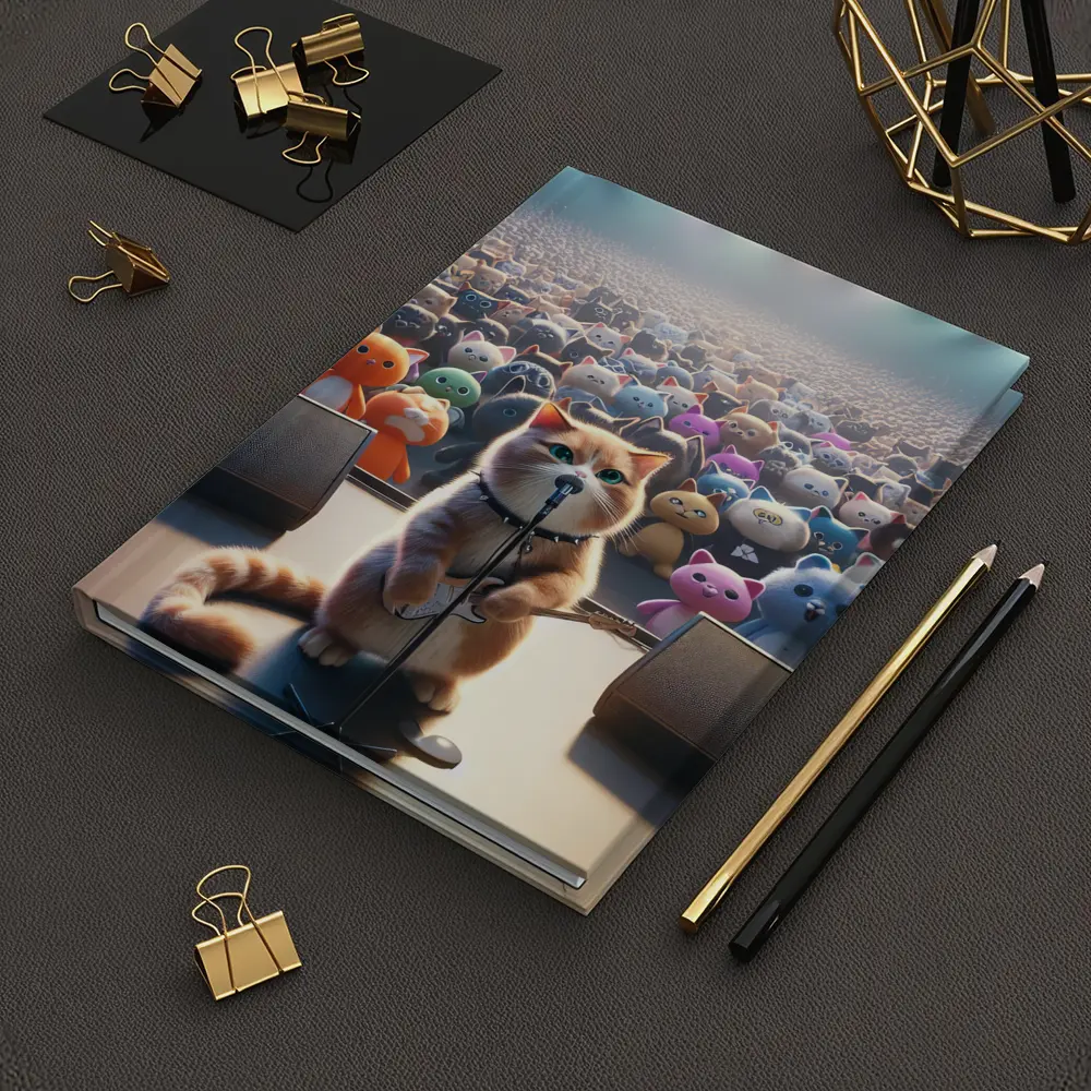 Cat Rockstar Performing On Concert Stage – Notebooks