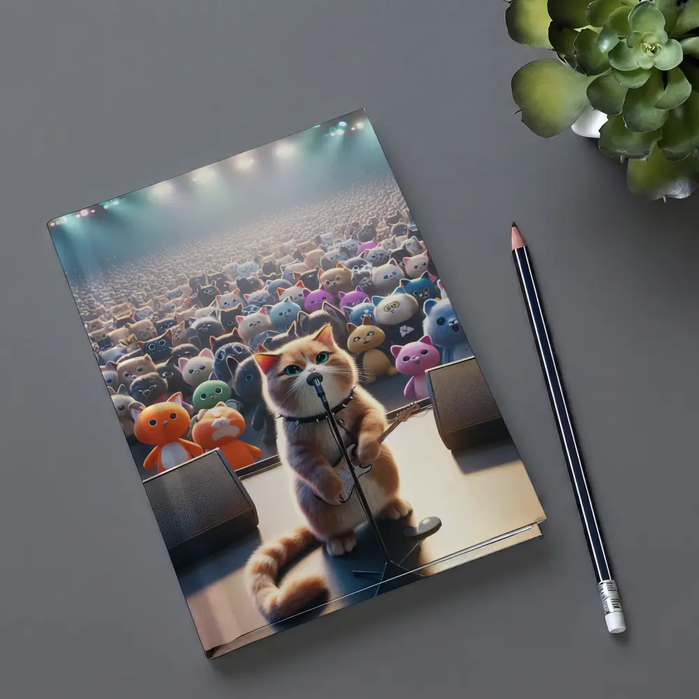 Cat Rockstar Performing On Concert Stage – Notebooks