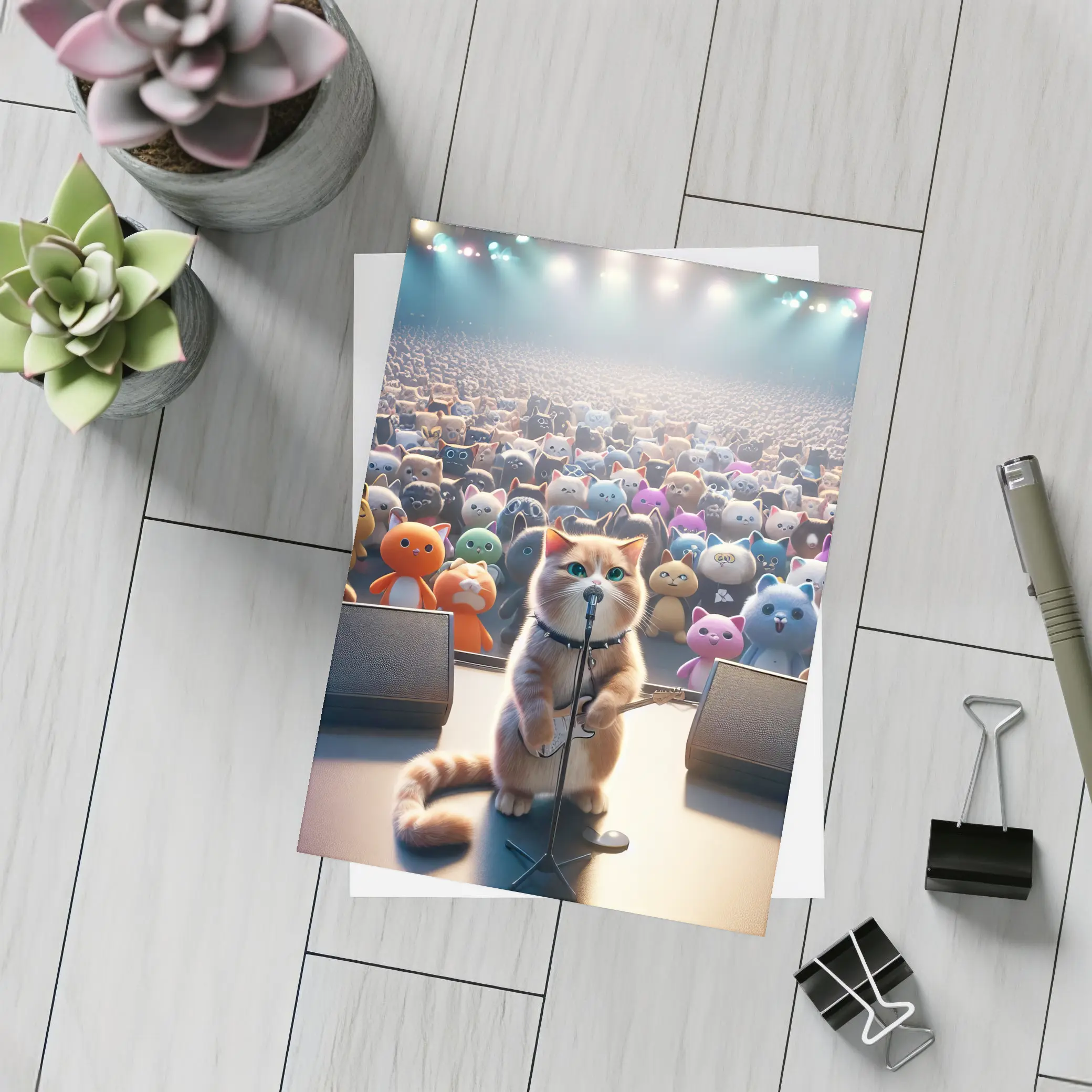 Cat Rockstar Performing On Concert Stage – Postcards