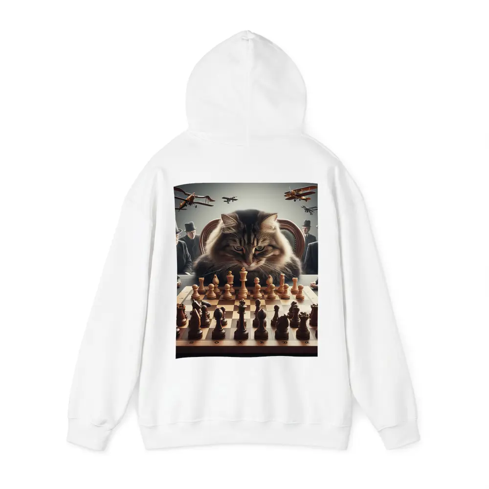 Serious Cat Playing Chess With Men – Hoodies