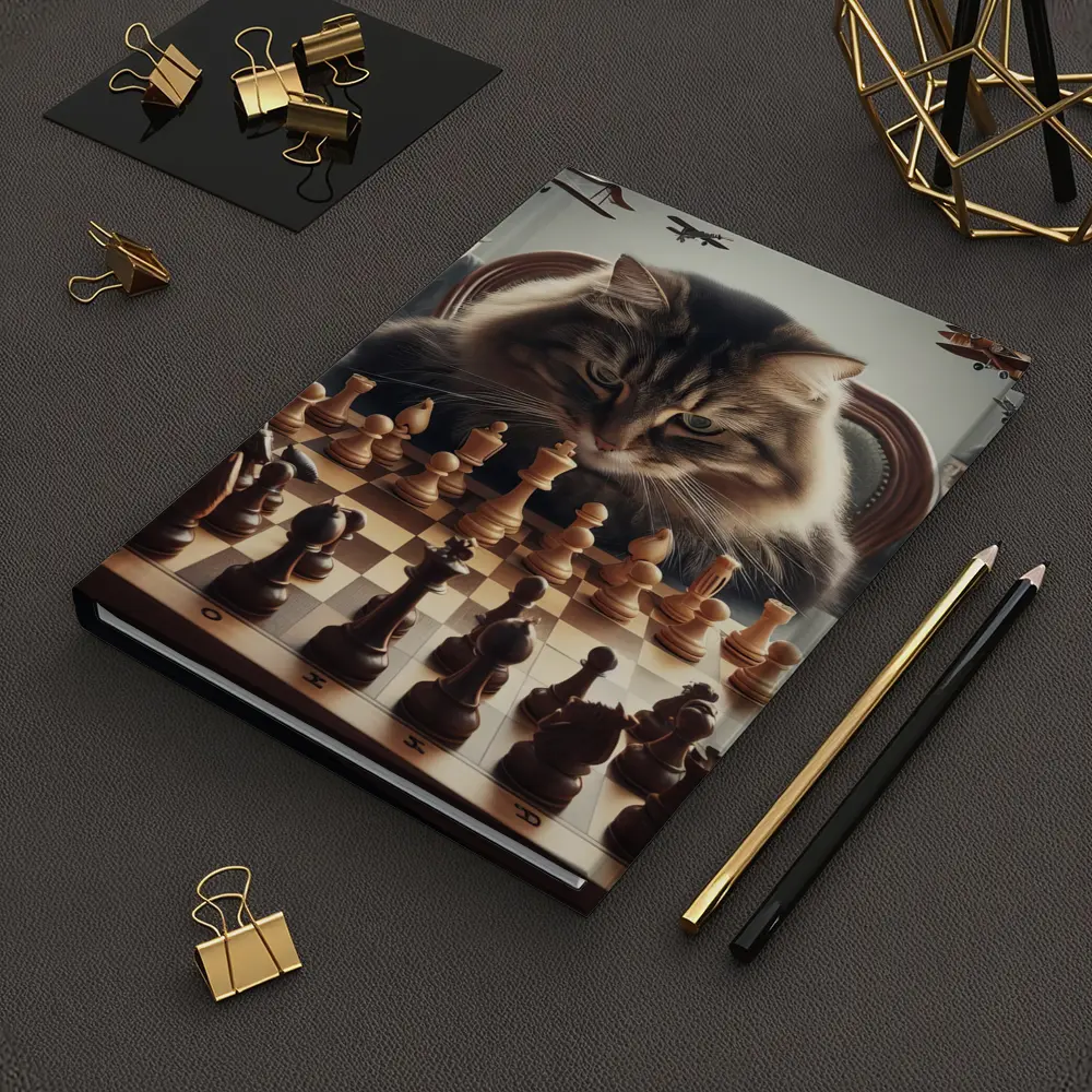 Serious Cat Playing Chess With Men – Notebooks