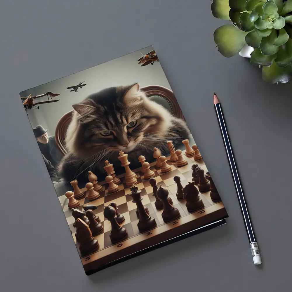 Serious Cat Playing Chess With Men – Notebooks