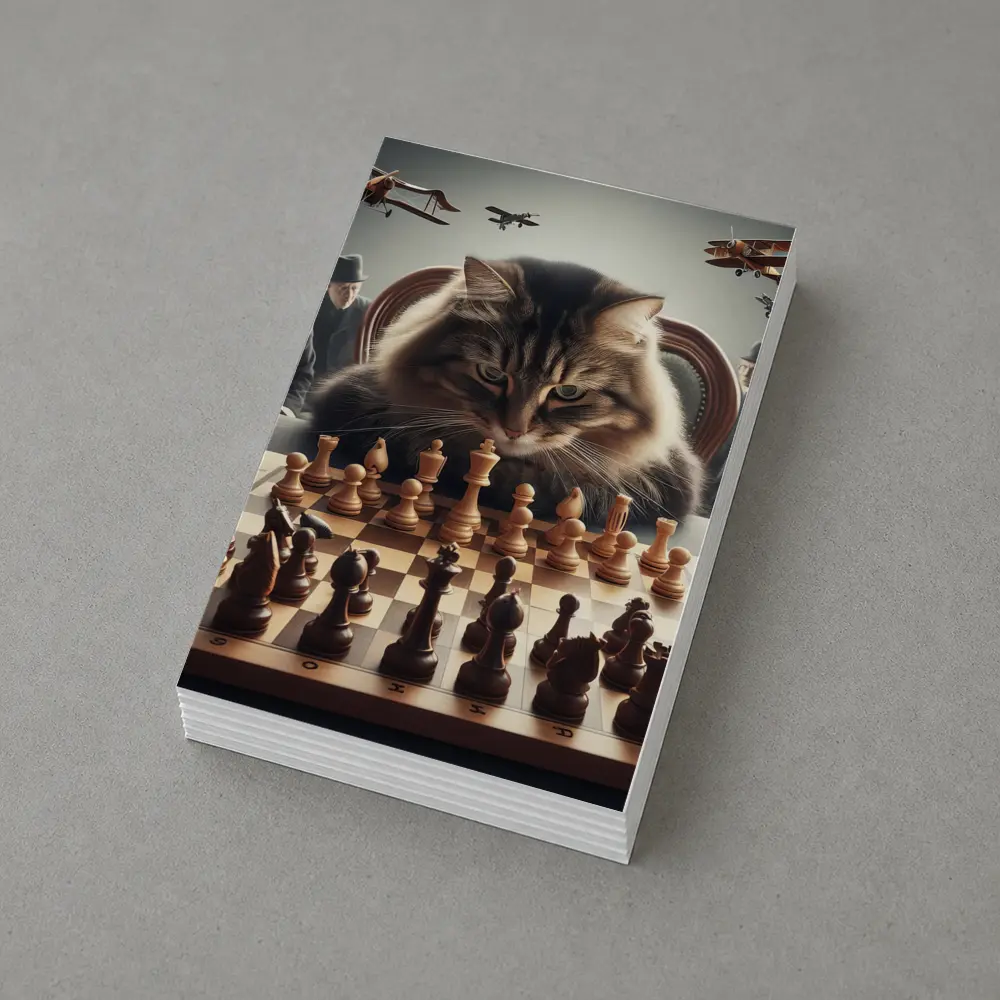 Serious Cat Playing Chess With Men – Postcards