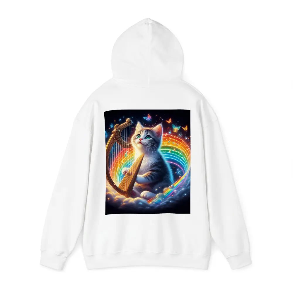 Kitten Playing Harp Rainbow Butterflies Fantasy – Hoodies