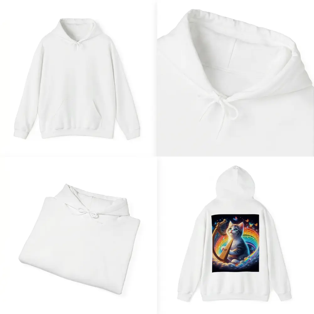 Kitten Playing Harp Rainbow Butterflies Fantasy – Hoodies