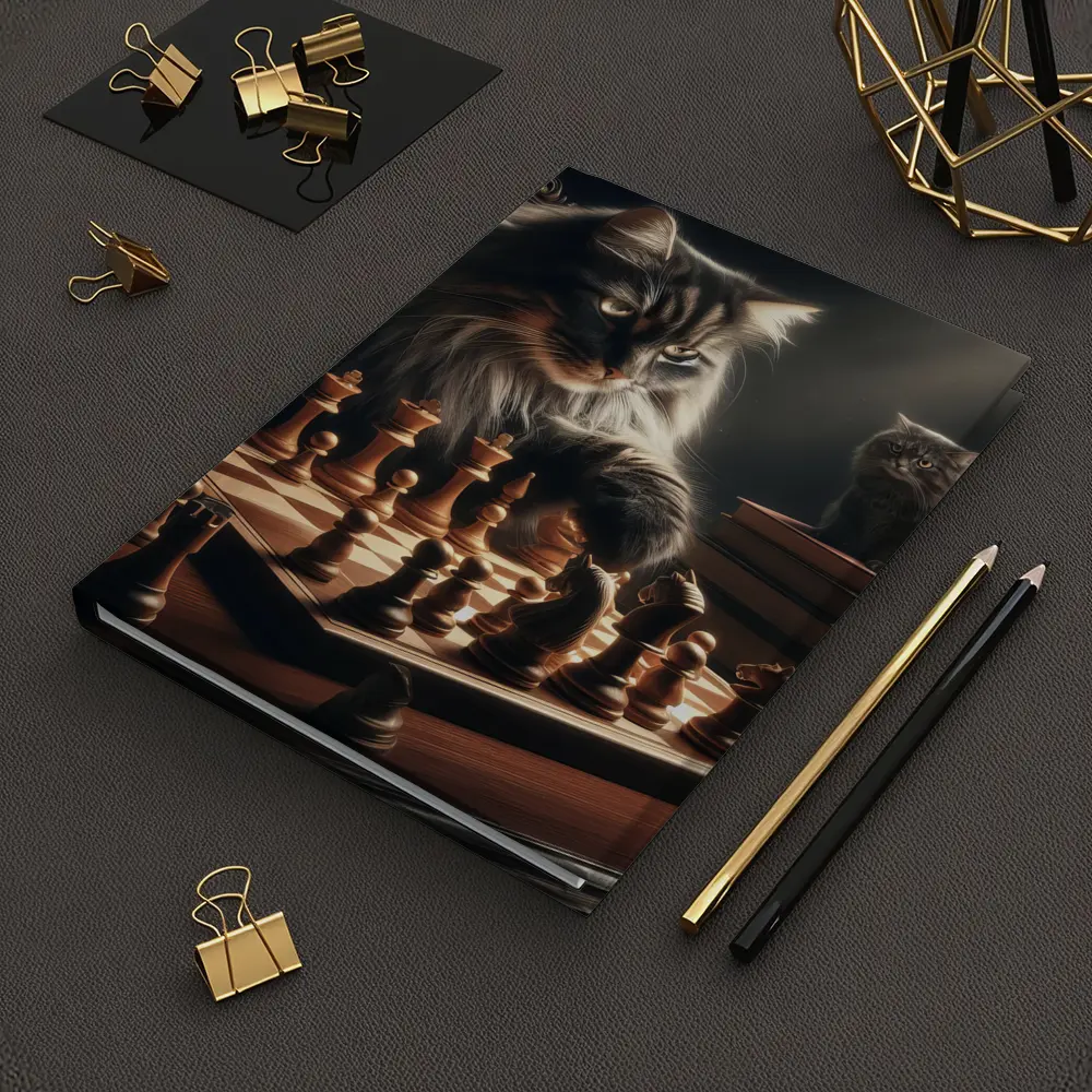Long Hair Cats Playing Chess Dark Room – Notebooks