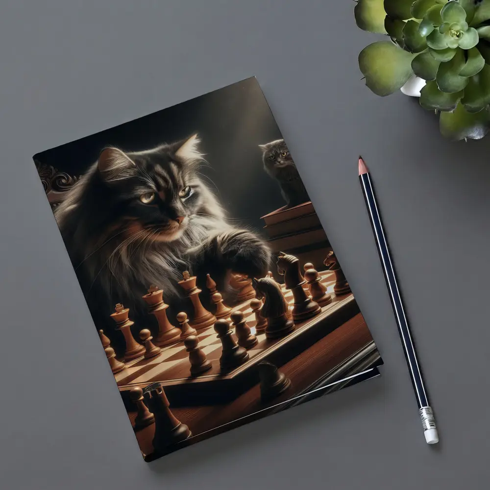 Long Hair Cats Playing Chess Dark Room – Notebooks