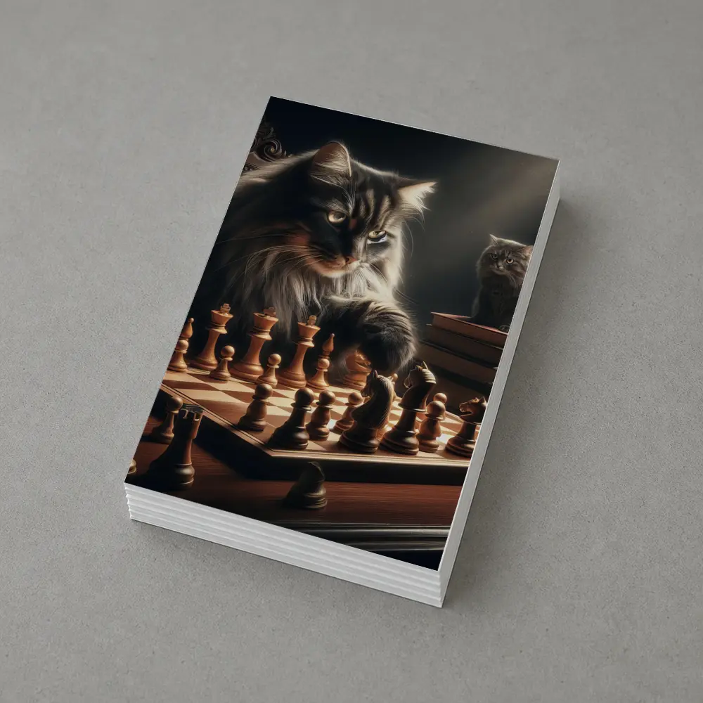 Long Hair Cats Playing Chess Dark Room – Postcards