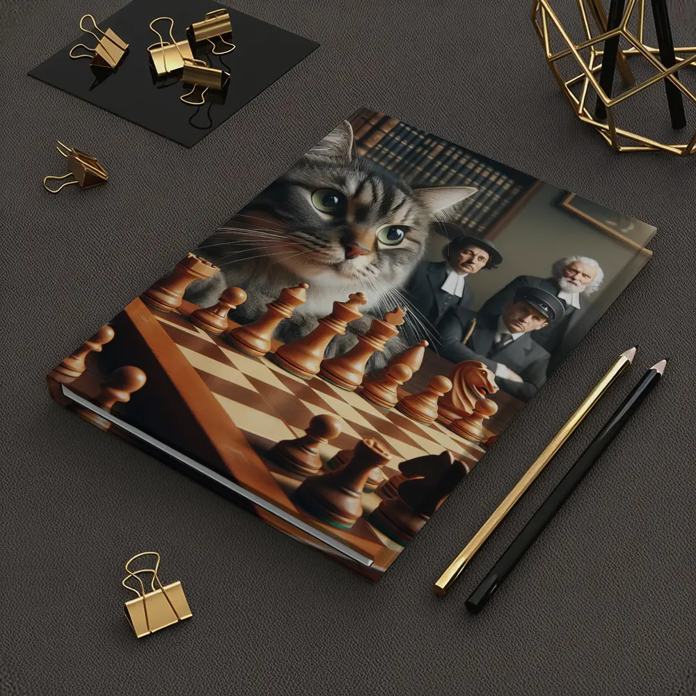 Tabby Cat Playing Chess in Library – Notebooks