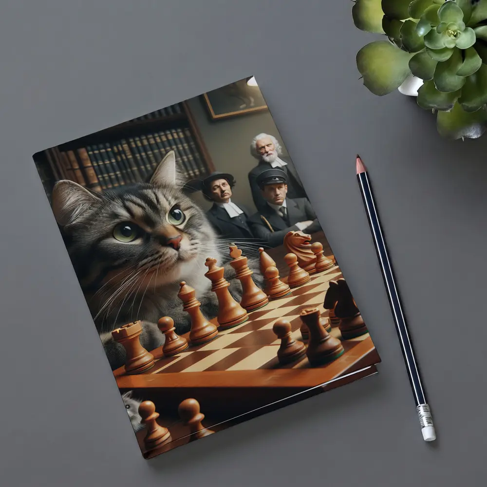 Tabby Cat Playing Chess in Library – Notebooks