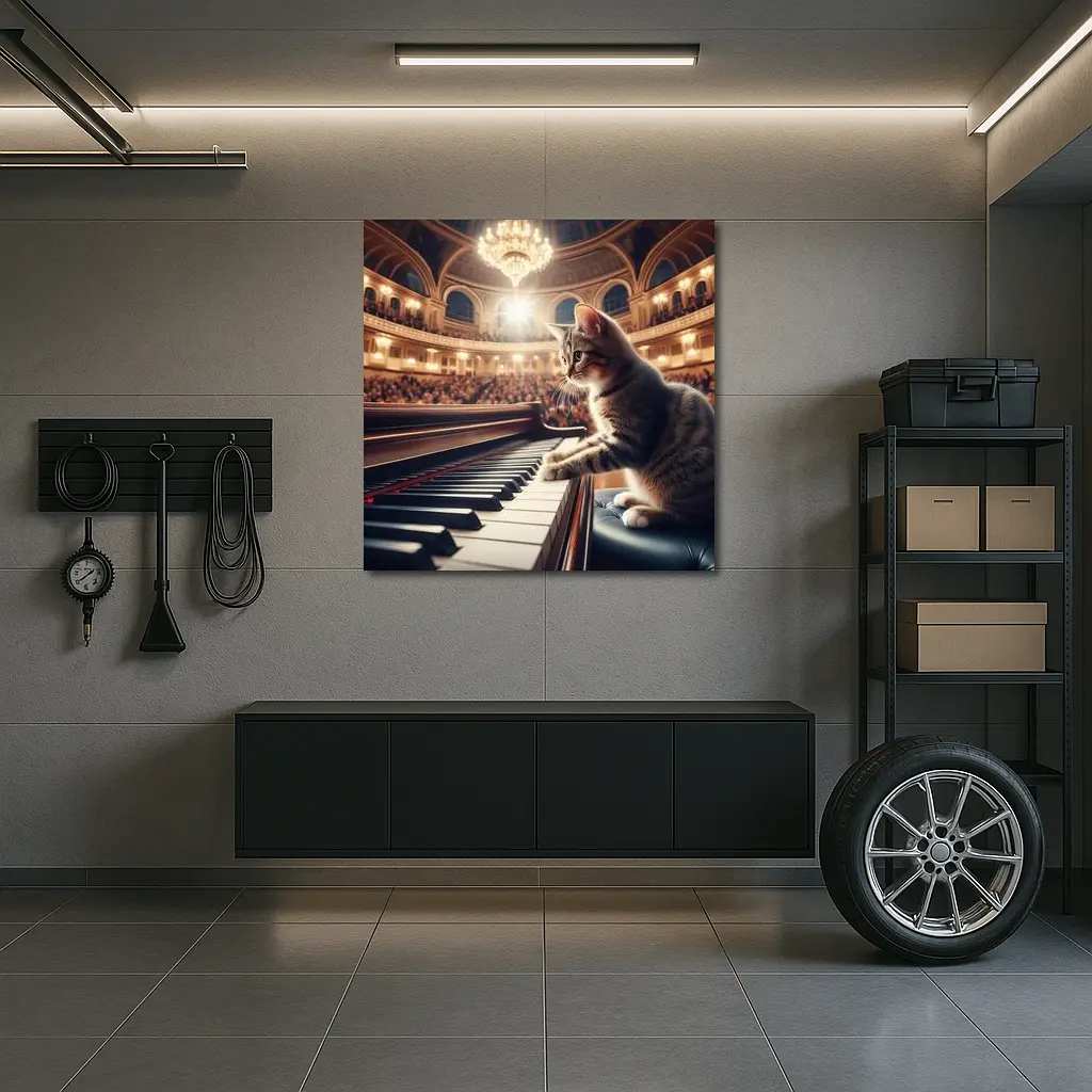 Tabby Cat Playing Grand Piano Concert Hall – Wall Art