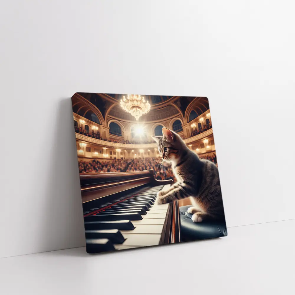 Tabby Cat Playing Grand Piano Concert Hall – Wall Art