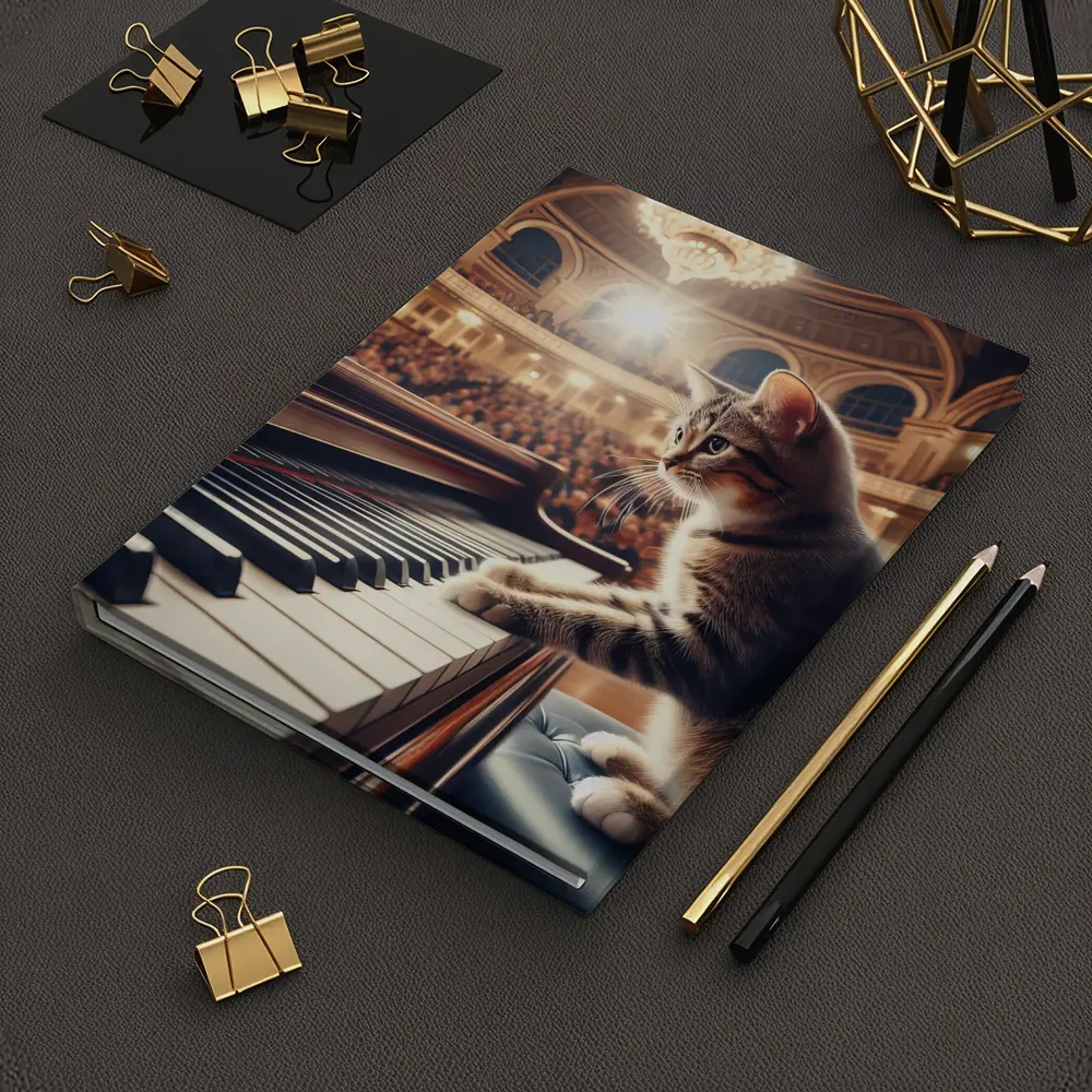 Tabby Cat Playing Grand Piano Concert Hall – Notebooks