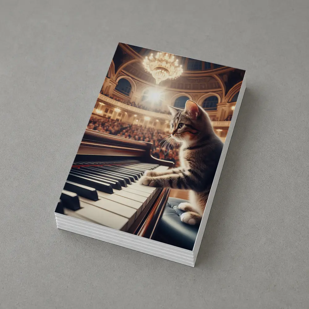Tabby Cat Playing Grand Piano Concert Hall – Postcards