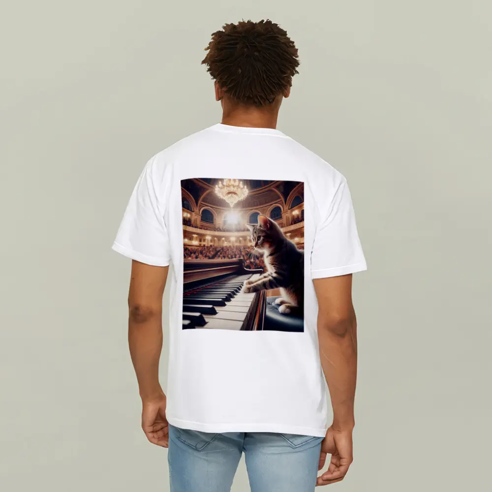 Tabby Cat Playing Grand Piano Concert Hall – T-Shirts