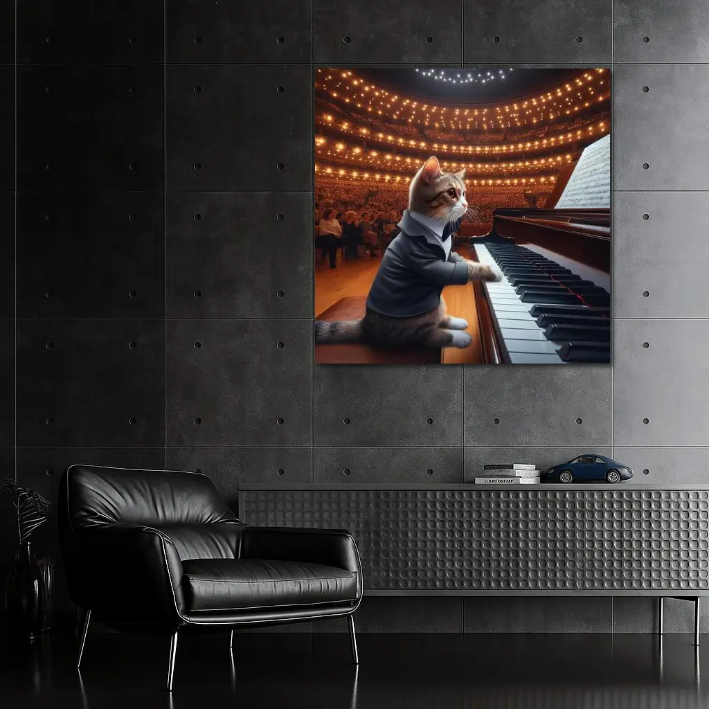 Cat in Tuxedo Playing Grand Piano Concert – Wall Art