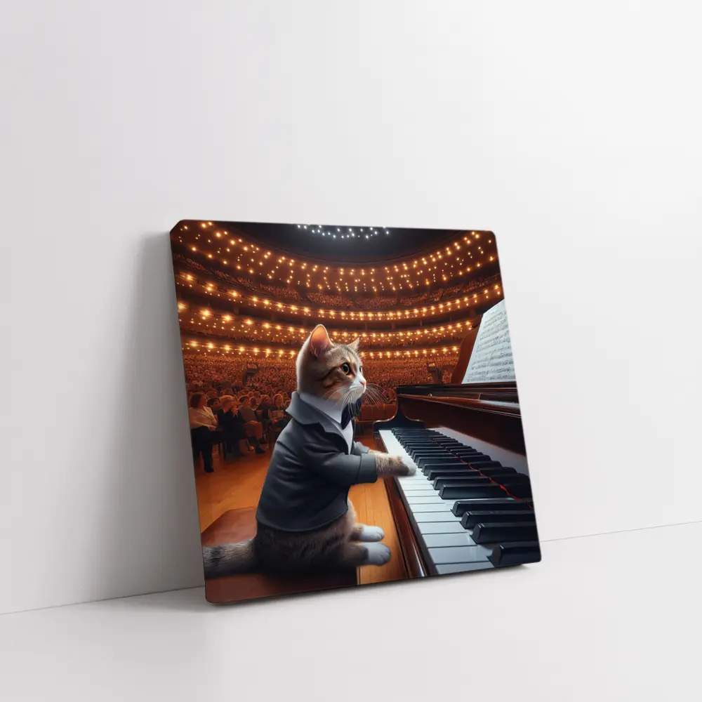 Cat in Tuxedo Playing Grand Piano Concert – Wall Art