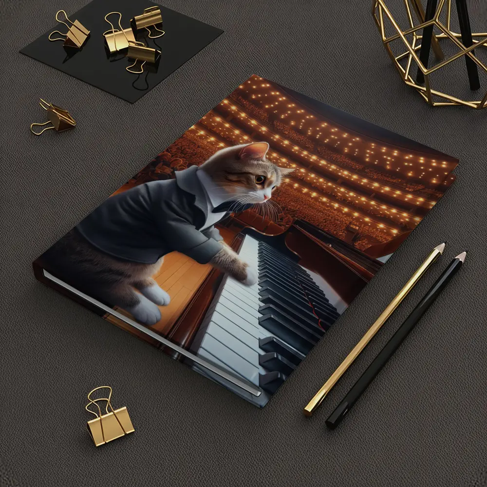 Cat in Tuxedo Playing Grand Piano Concert – Notebooks