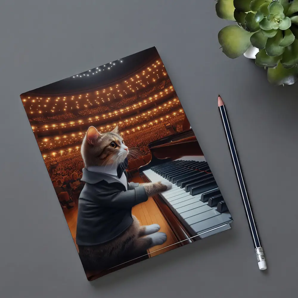 Cat in Tuxedo Playing Grand Piano Concert – Notebooks