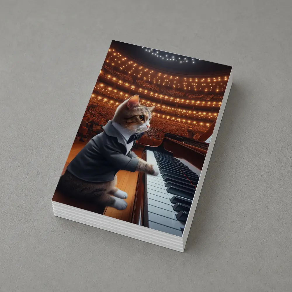 Cat in Tuxedo Playing Grand Piano Concert – Postcards
