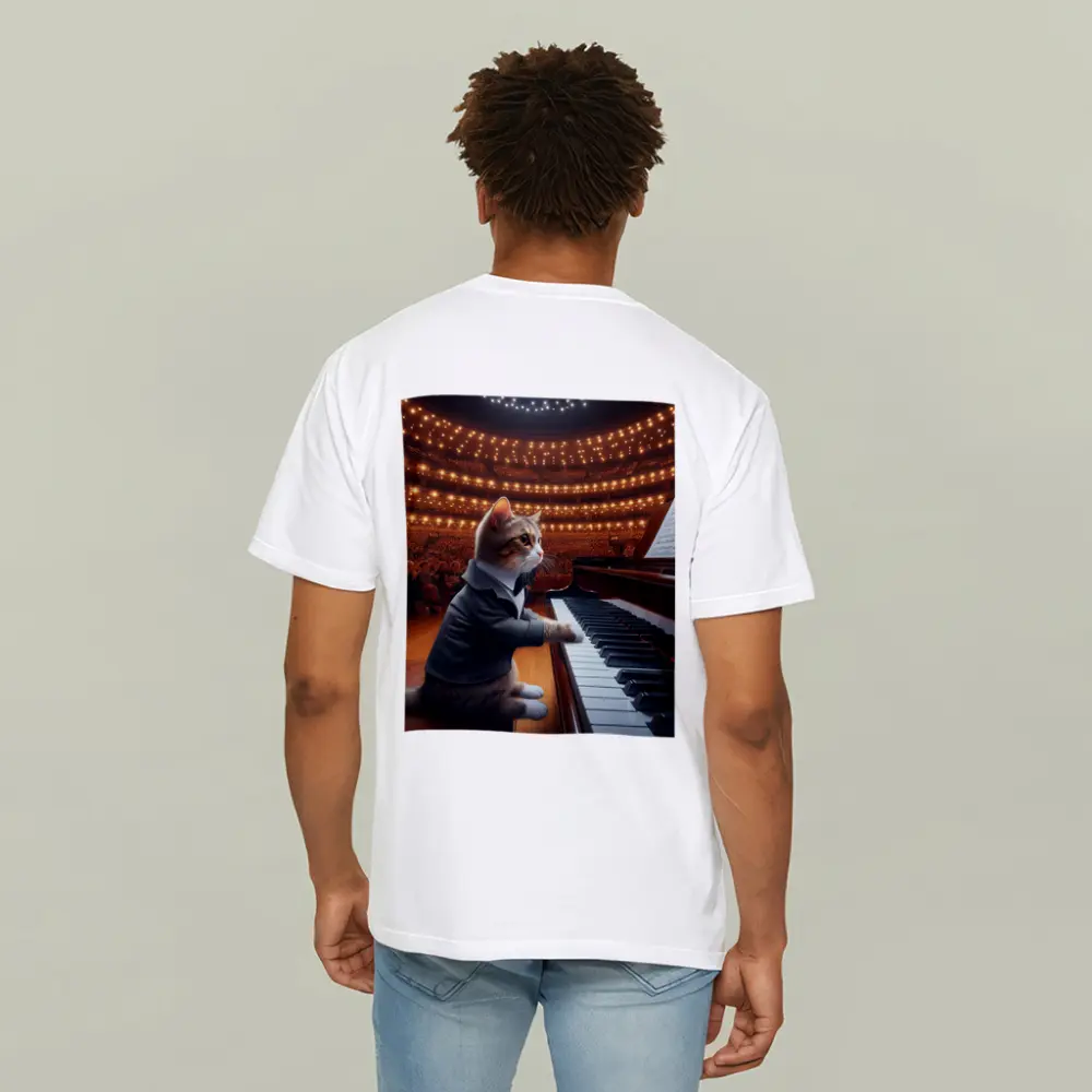 Cat in Tuxedo Playing Grand Piano Concert – T-Shirts