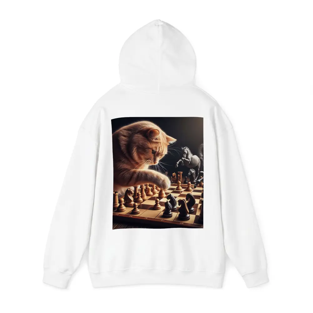 Orange Cat Playing Chess Dark Background – Hoodies