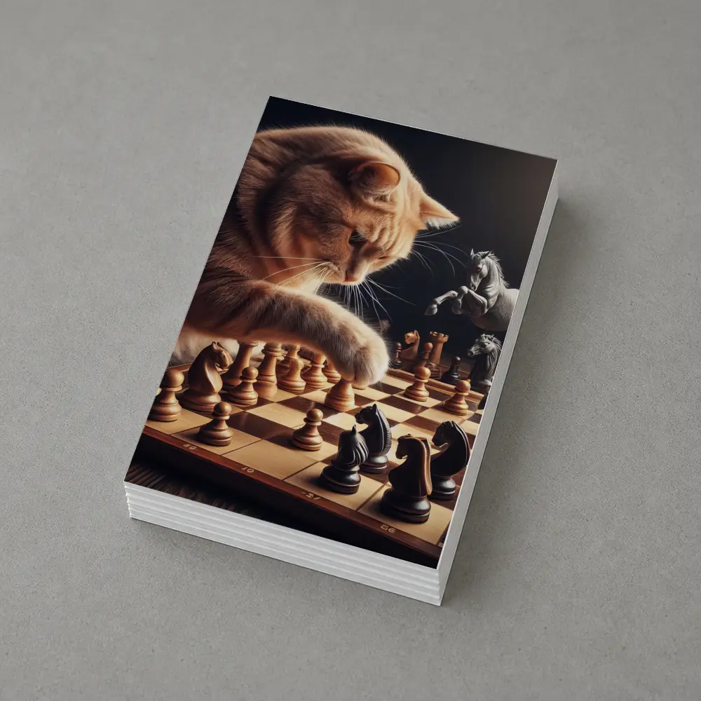 Orange Cat Playing Chess Dark Background – Postcards