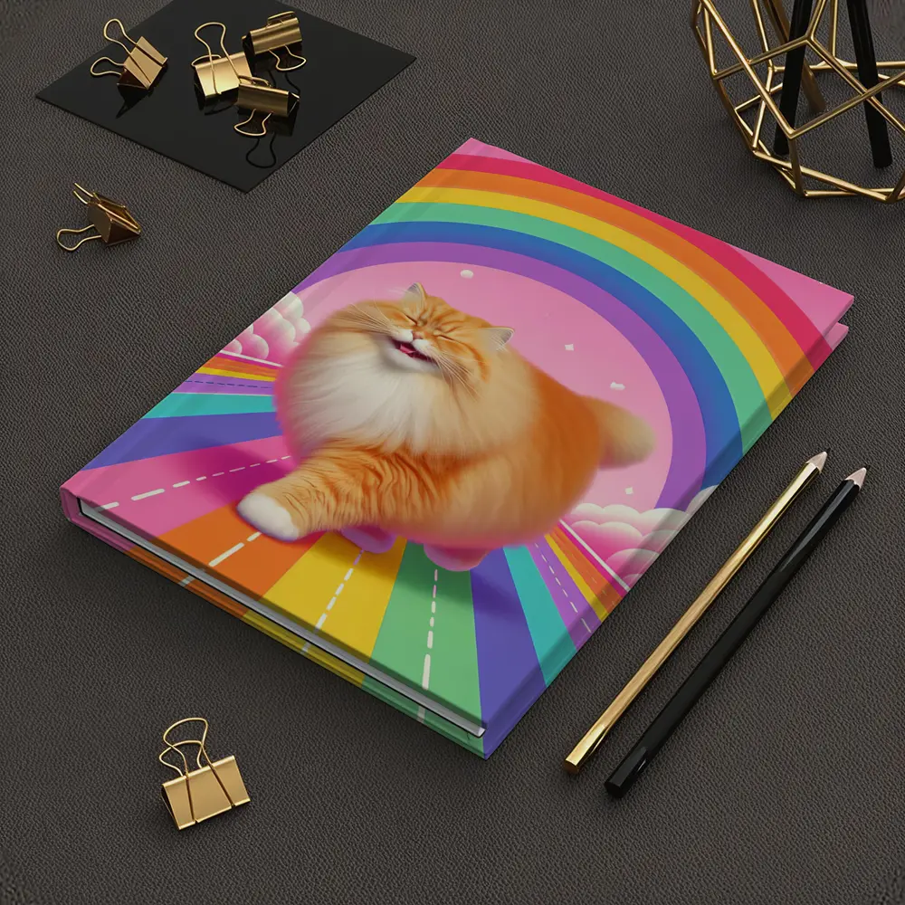 Fluffy Orange Cat Rainbow Pink Sky – Notebooks