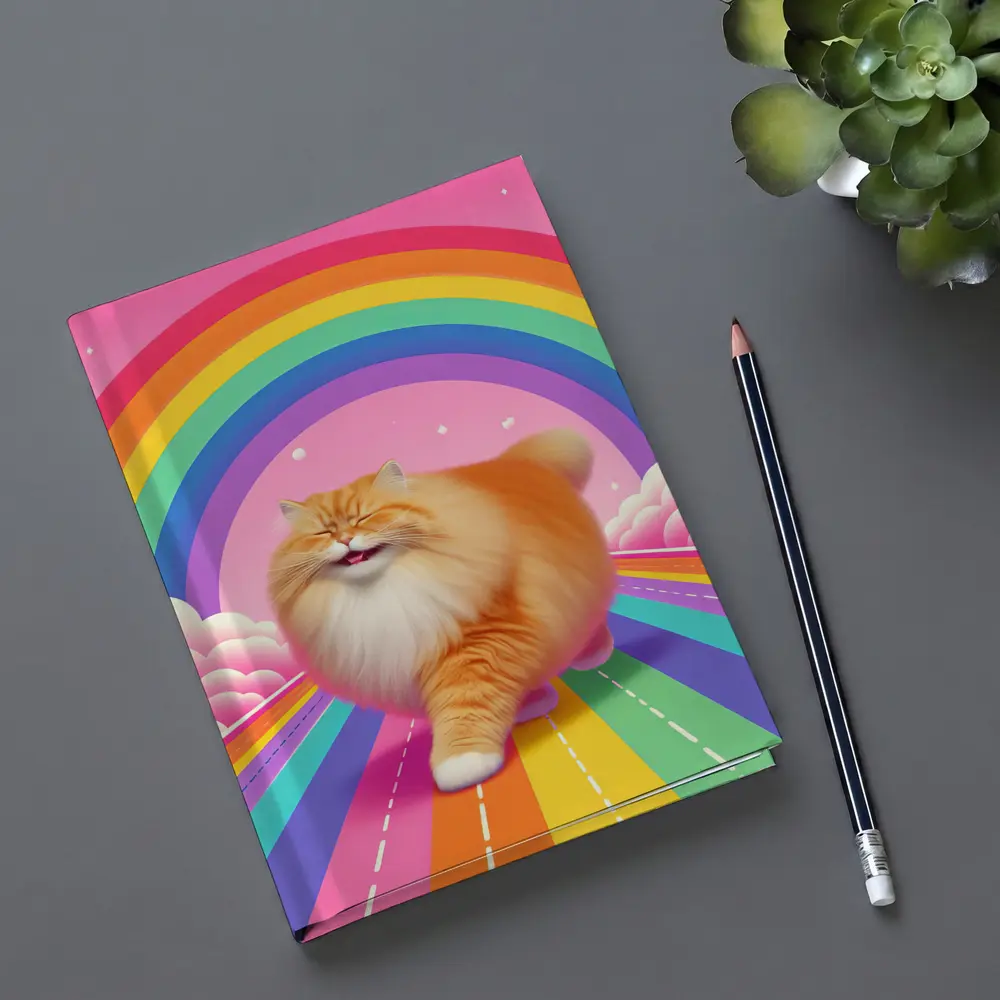 Fluffy Orange Cat Rainbow Pink Sky – Notebooks