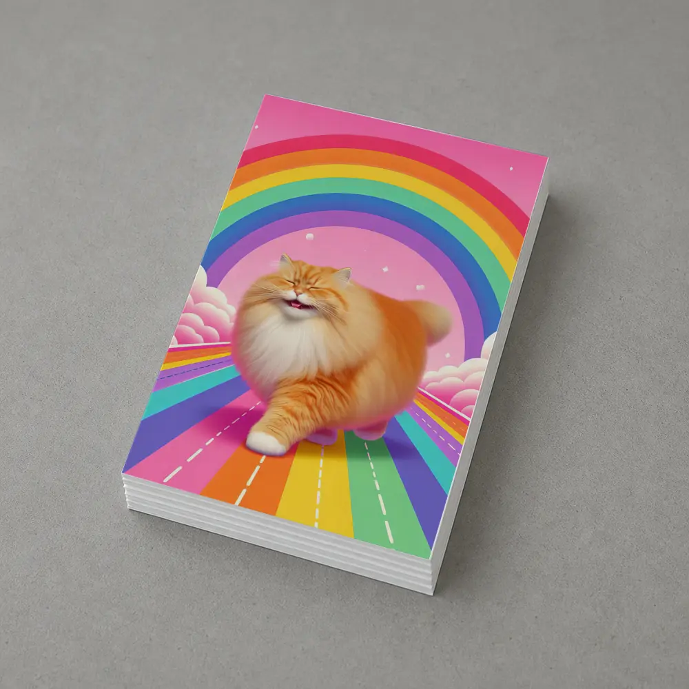 Fluffy Orange Cat Rainbow Pink Sky – Postcards