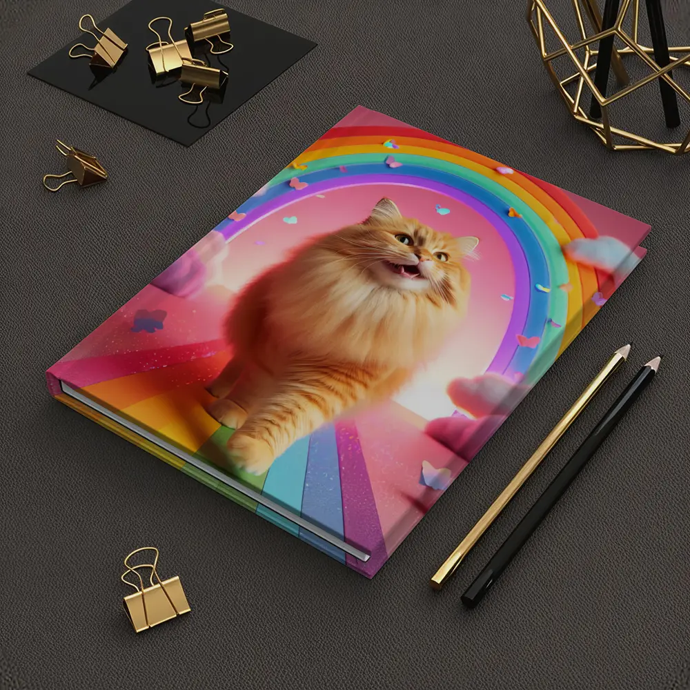 Happy Orange Cat Rainbow Pink Fantasy – Notebooks