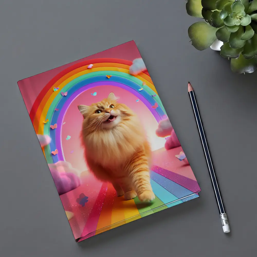 Happy Orange Cat Rainbow Pink Fantasy – Notebooks
