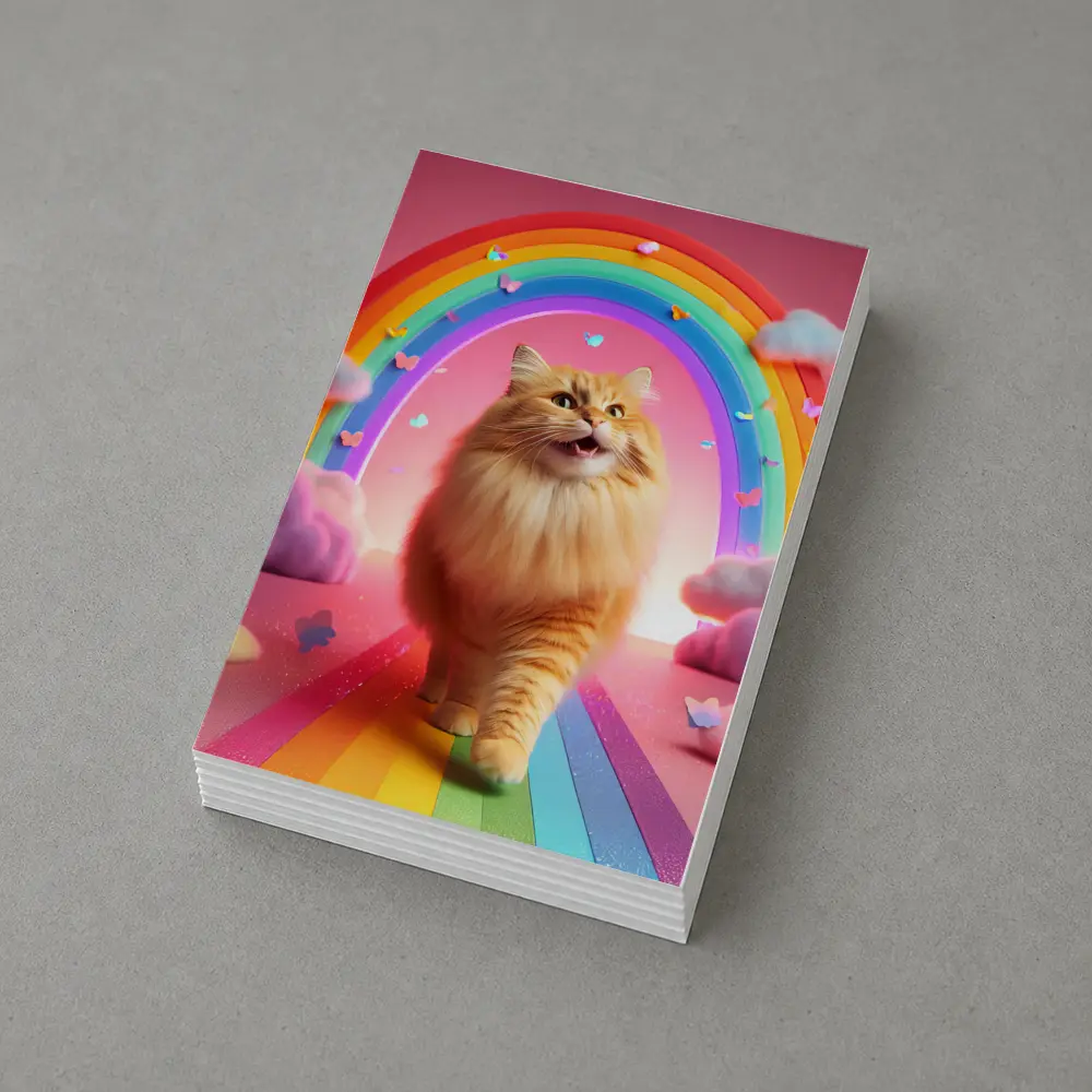 Happy Orange Cat Rainbow Pink Fantasy – Postcards