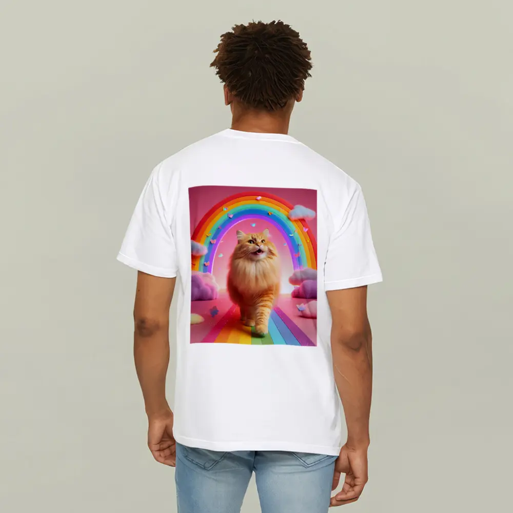 Happy Orange Cat Rainbow Pink Fantasy – T-Shirts