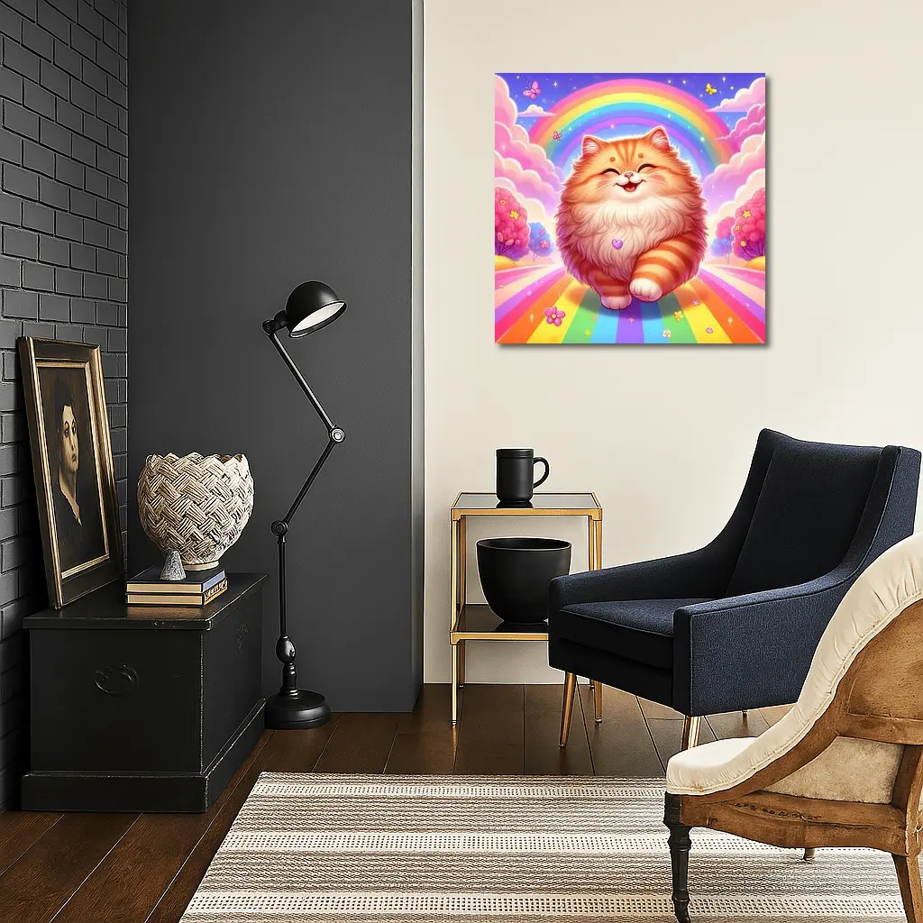 Happy Orange Cat Rainbow Colorful Fantasy – Wall Art