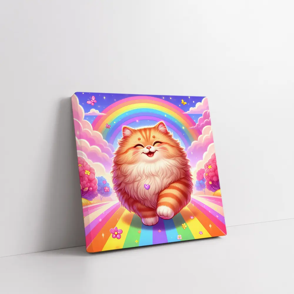 Happy Orange Cat Rainbow Colorful Fantasy – Wall Art
