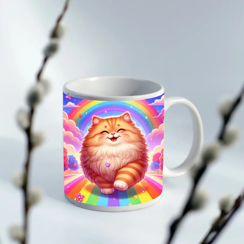 Happy Orange Cat Rainbow Colorful Fantasy – Mugs