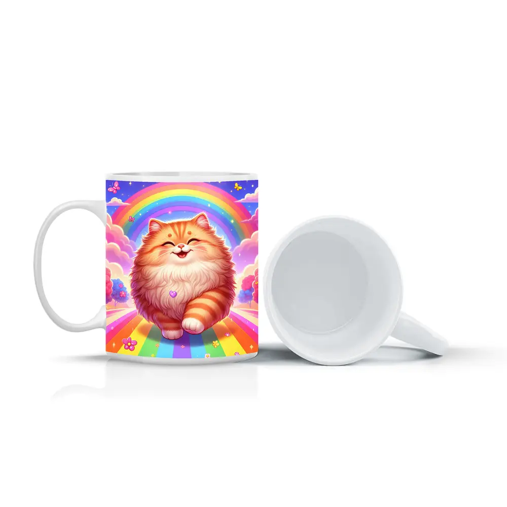 Happy Orange Cat Rainbow Colorful Fantasy – Mugs
