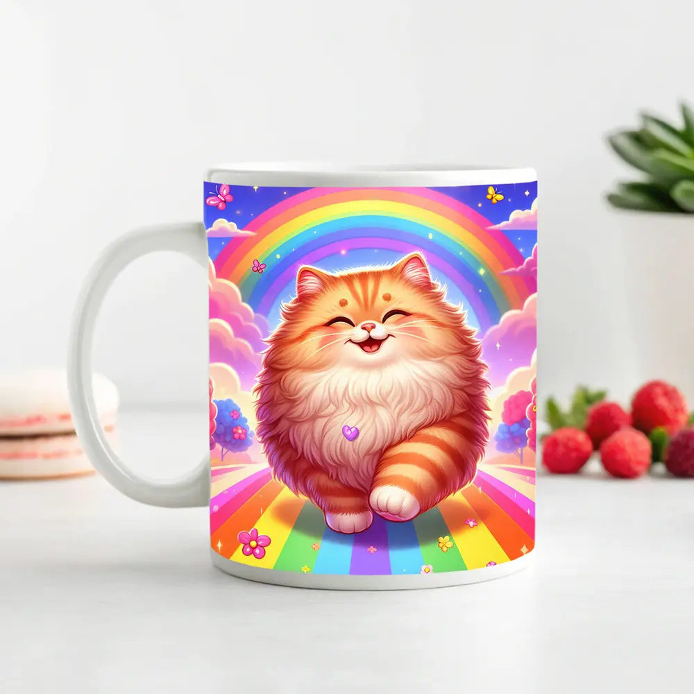 Happy Orange Cat Rainbow Colorful Fantasy – Mugs
