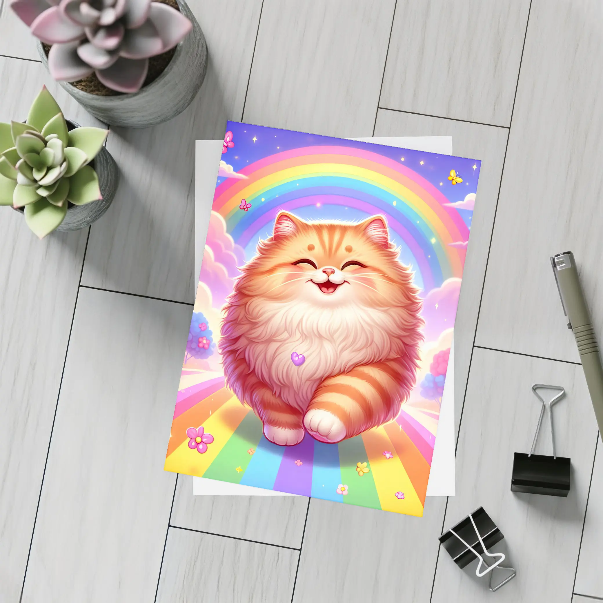 Happy Orange Cat Rainbow Colorful Fantasy – Postcards