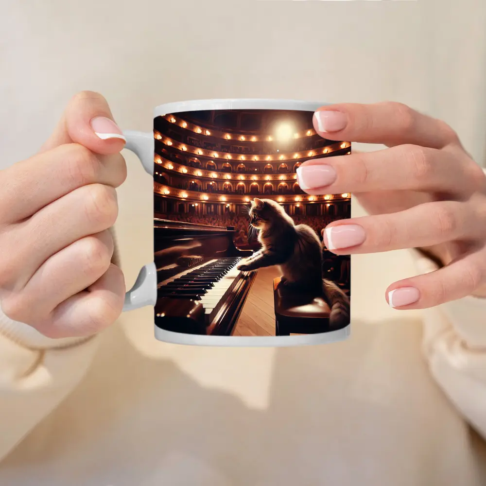 Cat Playing Piano Grand Concert Hall – Mugs