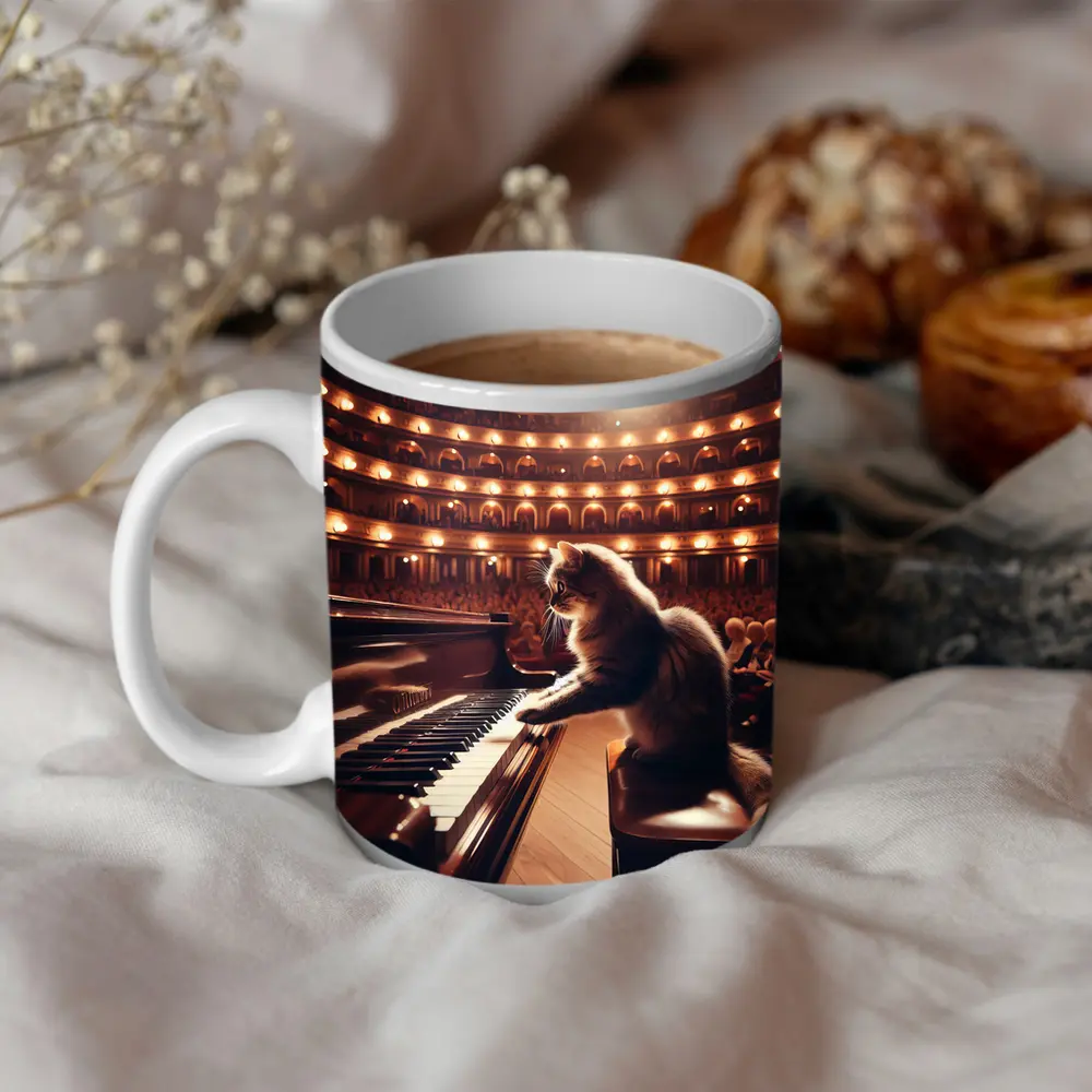 Cat Playing Piano Grand Concert Hall – Mugs